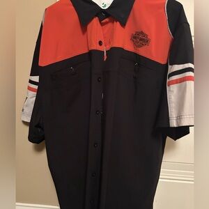 Harley-Davidson Men's Black and Orange Button Down Shirt